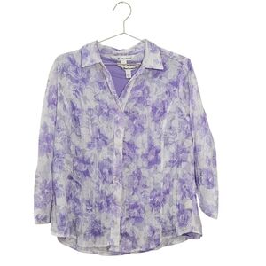 Tantrums Purple Floral Button Down Shirt Womens Sz L